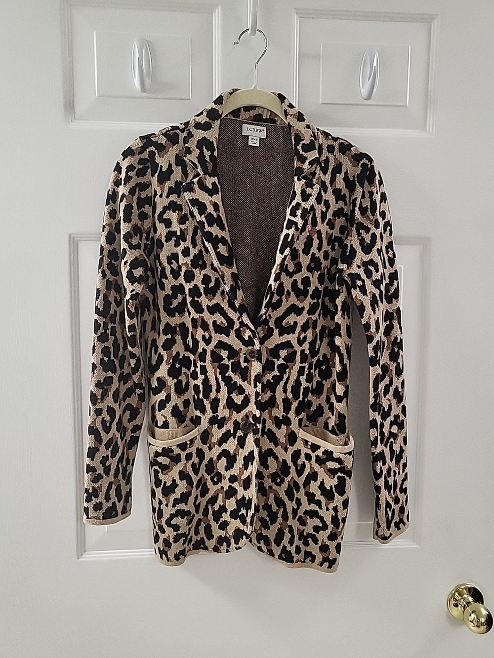 J. Crew Leopard Print Knit Blazer in Black and Cream